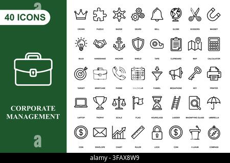 A collection of forty outline business and management icons for professional corporate design projects. Stock Vector