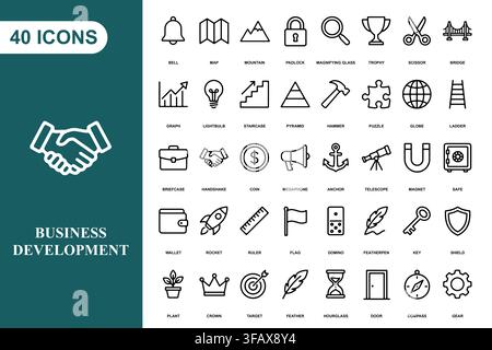 A collection of forty professional business and development line art icons for web and mobile interface design. Stock Vector