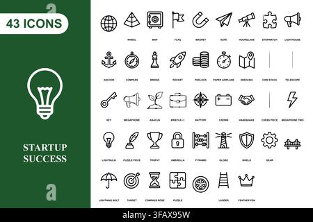 A collection of forty three linear business and startup icons for professional design projects. Stock Vector
