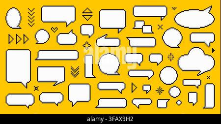 Pixel art speech bubbles collection. Y2K style. Stock Vector
