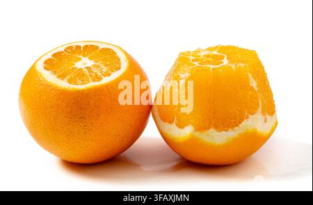 Fresh Navel Oranges Whole and Halved Showing Pulp Stock Photo