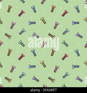 Colorful bolts and screws scattered with white stars in a seamless repeat pattern on a light green background. Fun hardware vector design for textile, Stock Vector