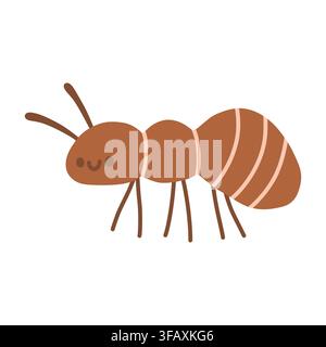 Cute brown ant character vector illustration with smiling face and antennae. Summer garden insect isolated on white background Stock Vector