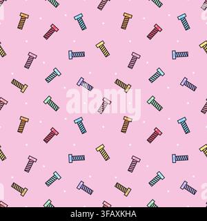 Cute seamless pattern of colorful bolts and screws with white star accents on a soft pink background. Playful hardware vector illustration for fabric, Stock Vector