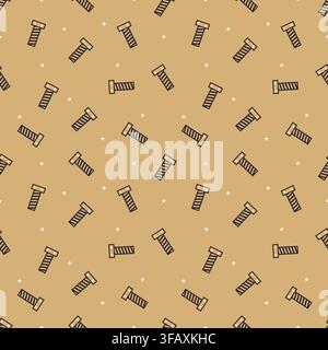 Monochromatic seamless pattern featuring beige bolts and screws with white stars on a warm tan background. Playful hardware vector design for textile, Stock Vector