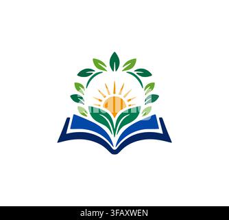 Modern Education Sun Book Leaf Eco Logo Concept Vector Icon Stock Vector