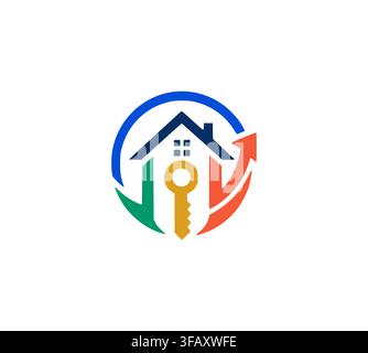 Modern Real Estate House Key Growth Arrow Logo Design Template Stock Vector