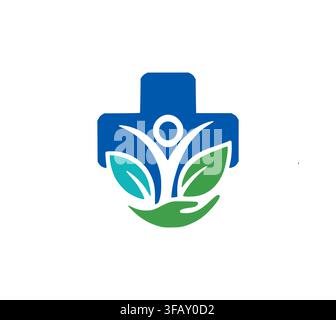 Healthcare Medical Cross Human Leaf Logo Vector Design Template Stock Vector