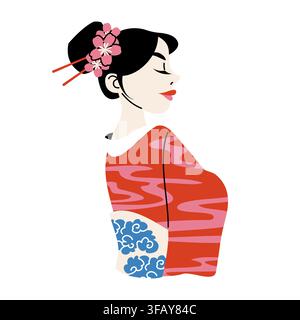 Japanese Geisha Woman Profile Vector Illustration Stock Vector