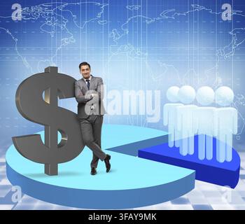 The businessman standing on a pie chart in the business concept Stock Photo