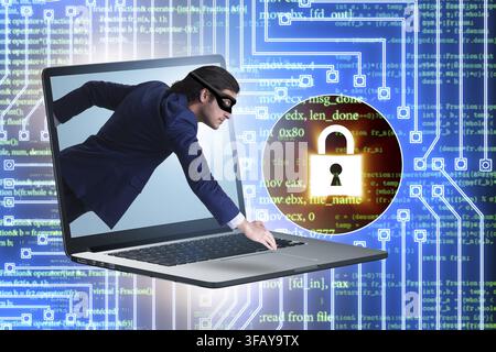 The hacker man is trying to steal personal information Stock Photo