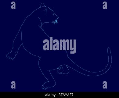 A sleek black panther stands powerfully against a vibrant blue background. Its realistic contour and intense gaze create a dramatic contrast, ideal fo Stock Vector