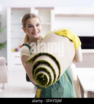 The professional cleaner who cleans carpets Stock Photo