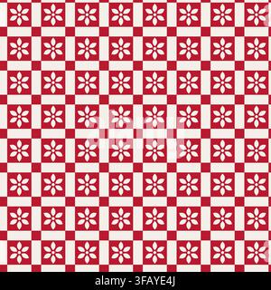 Folk Floral Checkerboard Retro Design Stock Vector