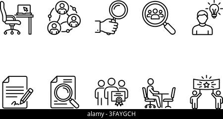 Business office icons collection featuring linear flat design for corporate presentation. Stock Vector