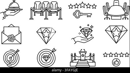Luxury corporate office icons set with gold aesthetic symbols for high end business events. Stock Vector