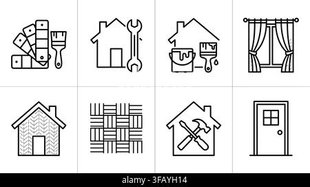 Home renovation and improvement service icons for construction and repair project graphic. Stock Vector