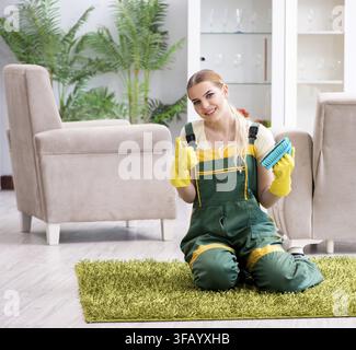 The professional cleaner who cleans carpets Stock Photo