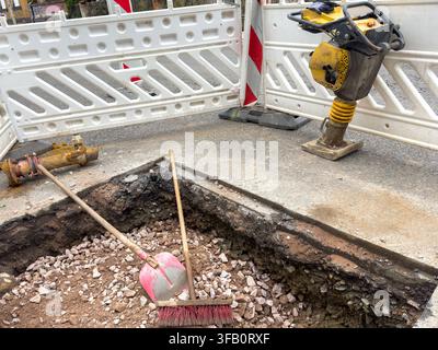 construction worker Symbolic construction site in the city with tools Stock Photo