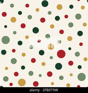 Christmas seamless polka dot pattern. Retro holiday background with red, green, sage and gold circles on cream. Vector design for wrapping paper Stock Vector
