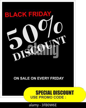 Black Friday Sale Promo Code Vector Banner – Discount Shopping Promotion and Retail Marketing Design Stock Vector