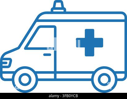 Ambulance emergency vehicle icon with blue cross symbol representing medical transportation services for patients. Stock Vector