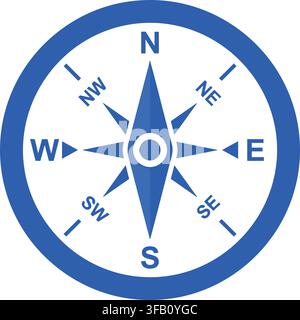 Blue navigation compass icon isolated on transparent background design elements for map orientation direction tool kit. Stock Vector