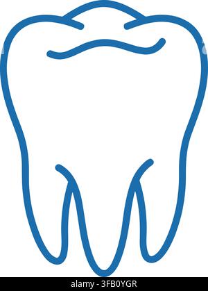 Blue line art tooth icon representing dental health and dentistry services on transparent background for medicine. Stock Vector