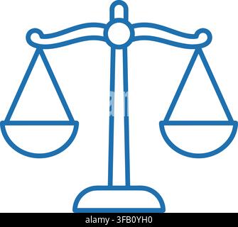 Classic justice balance scale icon for legal advice and court system representation vector graphic flat blue design. Stock Vector
