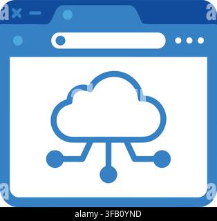 Browser window showing cloud network connection icon for internet architecture and web service data architecture UI. Stock Vector