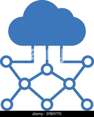 Cloud computing network icon for digital infrastructure showing global connection nodes and decentralized data storage. Stock Vector