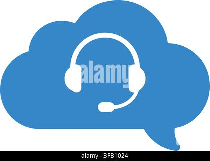 Cloud support chat bubble icon featuring headset for customer service and remote help desk communication technology. Stock Vector