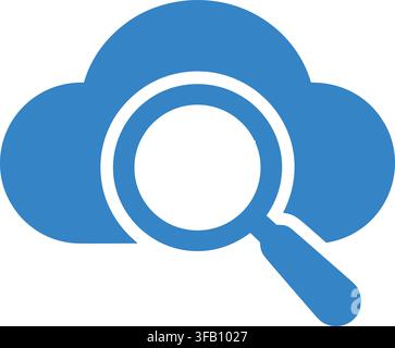 Cloud search icon featuring magnifying glass within cloud shape representing internet discovery and data exploration. Stock Vector
