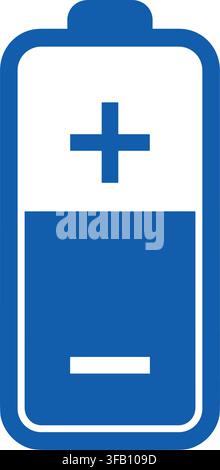 Digital battery charge indicator icon with positive and negative poles for power status on transparent background. Stock Vector