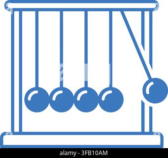 Newtons cradle physics demonstration icon representing momentum and kinetic energy transfer in motion science study. Stock Vector