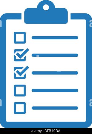Clipboard with paper document and checkboxes representing checklist tasks project management or business to do lists. Stock Vector