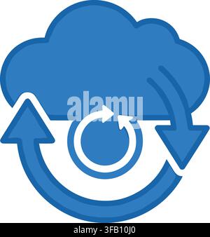 Cloud data synchronization icon showing continuous update cycle and file backup recovery for digital information flow. Stock Vector