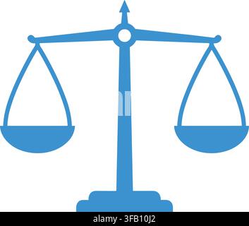 Justice scale icon vector illustration flat blue design isolated on checkered background for legal law court system. Stock Vector