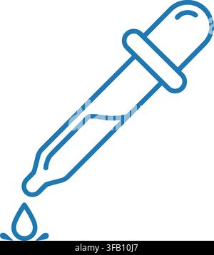 Dropper icon with liquid drop line art style isolated on checkered background for laboratory medical application. Stock Vector