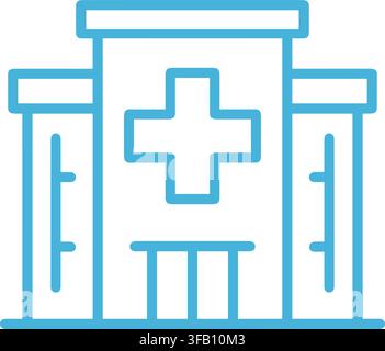 Medical clinic hospital building outline icon featuring blue stroke design for healthcare app interface elements. Stock Vector