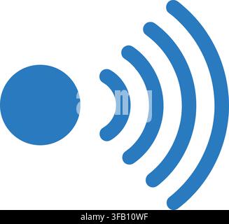 Minimalist blue wifi signal icon with concentric waves radiating from circular source for network connectivity theme. Stock Vector