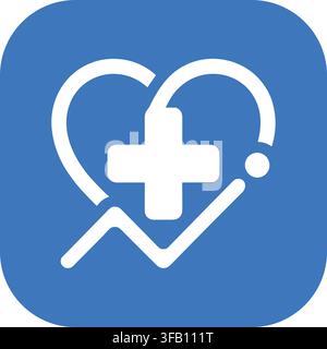 Medical health care sign featuring cross symbol inside heart shape with pulse chart line for professional hospital art. Stock Vector