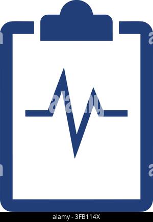 Medical clipboard document icon with heart pulse signal vector illustration for health clinical records and analysis. Stock Vector