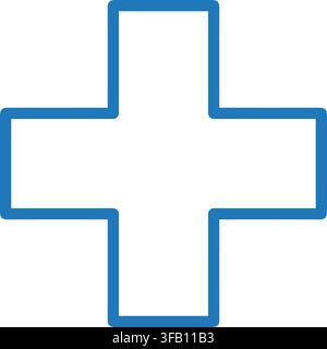 Minimalist blue medical cross icon silhouette featuring clean bold outlines and simple geometric design on grid background. Stock Vector