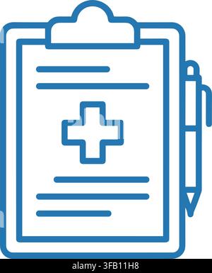 Healthcare record clipboard and pen icon for medical documentation and patient history tracking in clinical setting. Stock Vector