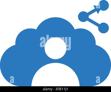 Share cloud data network icon representing collaborative online storage systems isolated on simple transparent background. Stock Vector