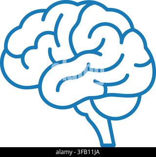Human brain anatomy line art icon showing cerebral hemispheres for intelligence memory and neurological functions. Stock Vector