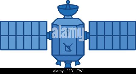 Modern communication satellite icon for global space exploration and telecommunications research technology vector art. Stock Vector