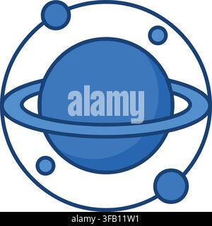 Planet icon with orbital rings and surrounding moons for astronomy and planetary science research vector illustration. Stock Vector