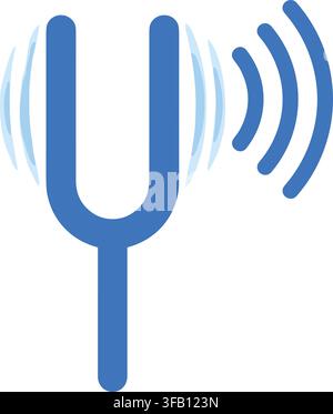 Tuning fork icon with sound waves representing acoustic resonance frequency and music therapy vibration experiments. Stock Vector